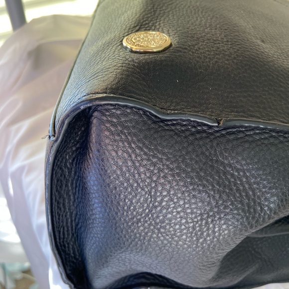 Vince Camuto Black Leather Tote Bag Elvan Style Gold Hardware Work Bag - Picture 16 of 16